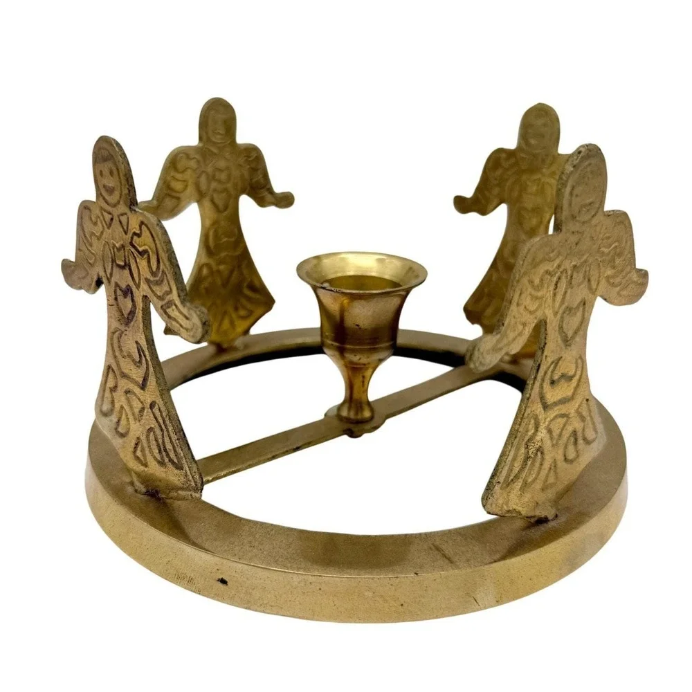 Vintage Solid Brass Angel Candle Holder 4 Angels Around Taper Holder 5.6